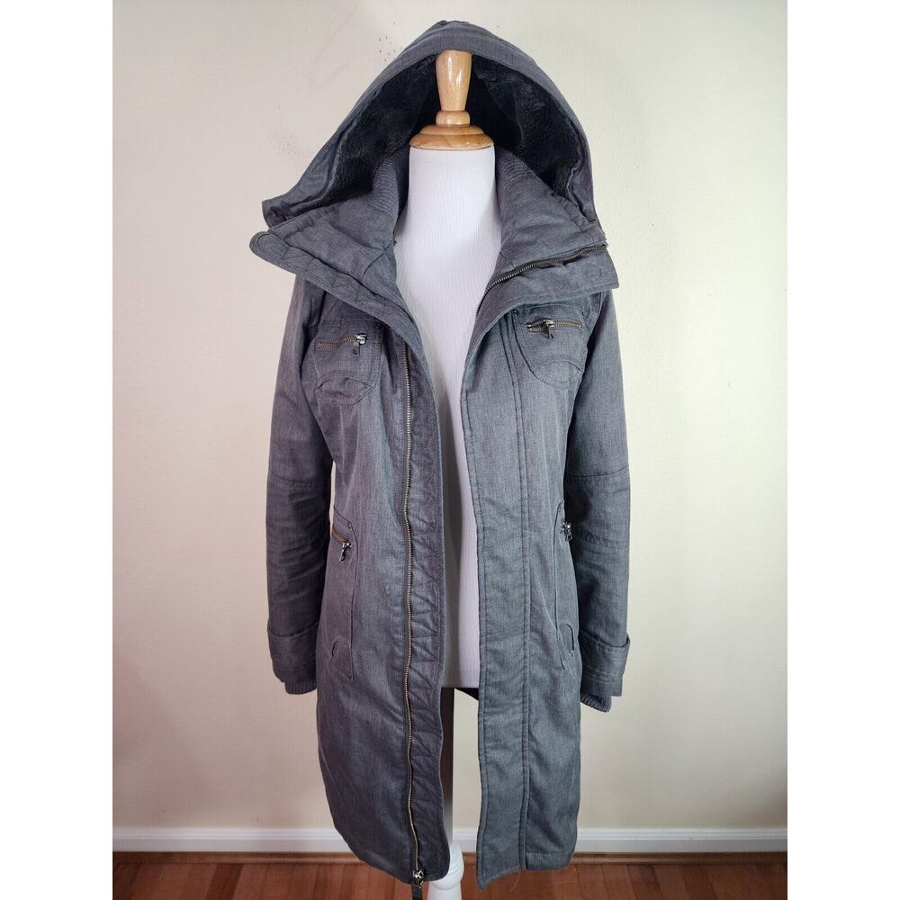 TNA Aritzia Gray Verbier Faux Fur Lined Parka Long Coat Size XXS Women's Flaws